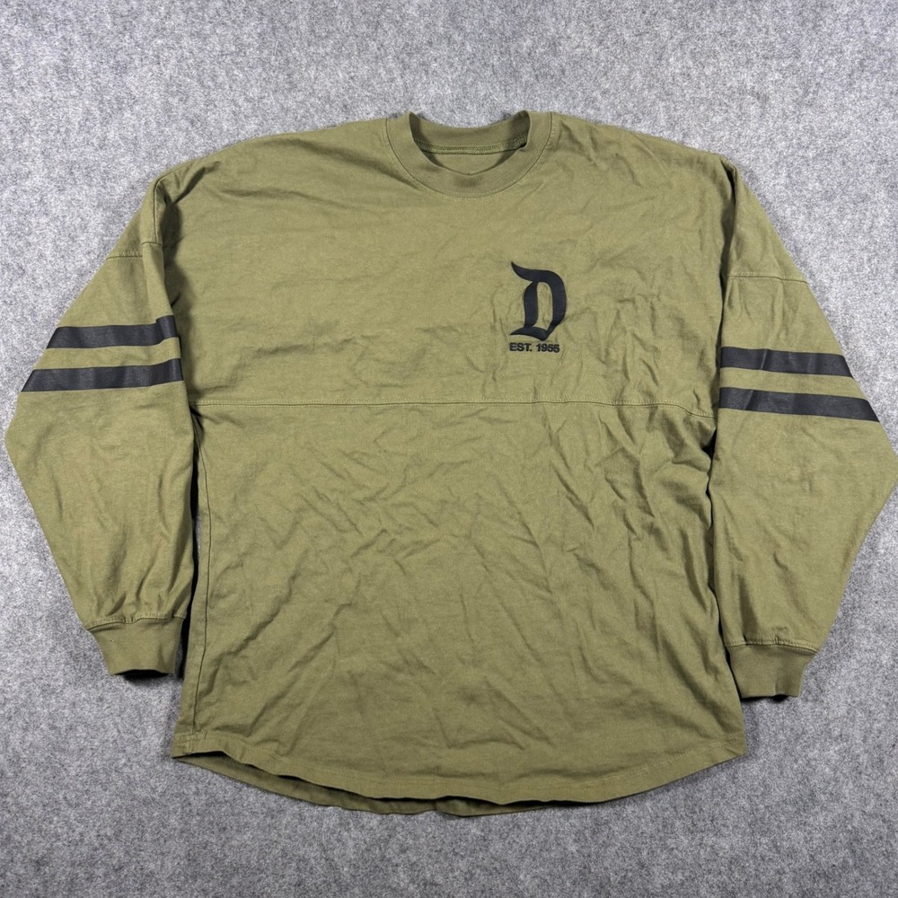 Disney Spirit Jersey Mens M Olive Green Disneyland Resort Puff Print Long Sleeve